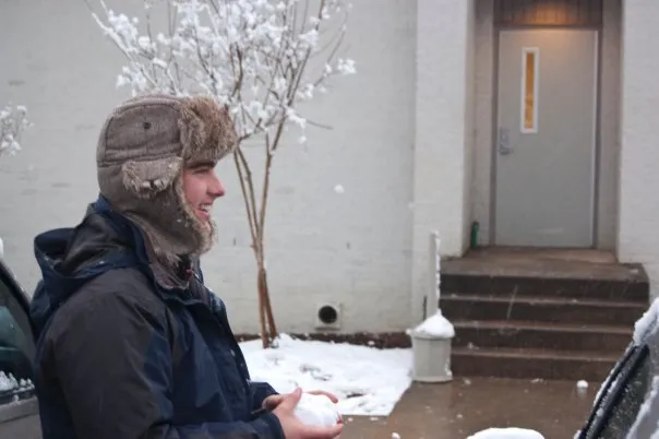 John Spade prepares a snowball.