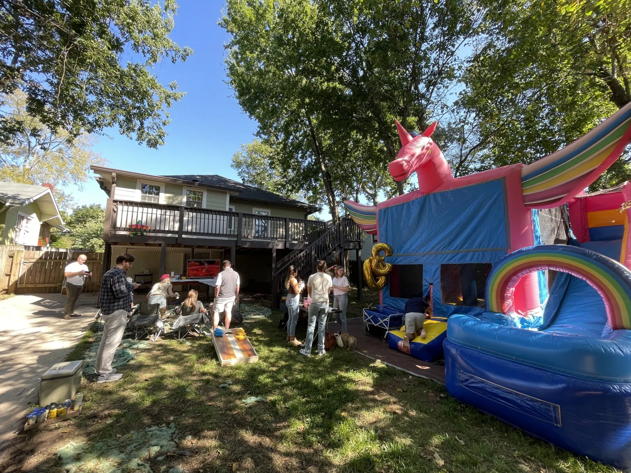 Wide angle view of the party in our back yard.