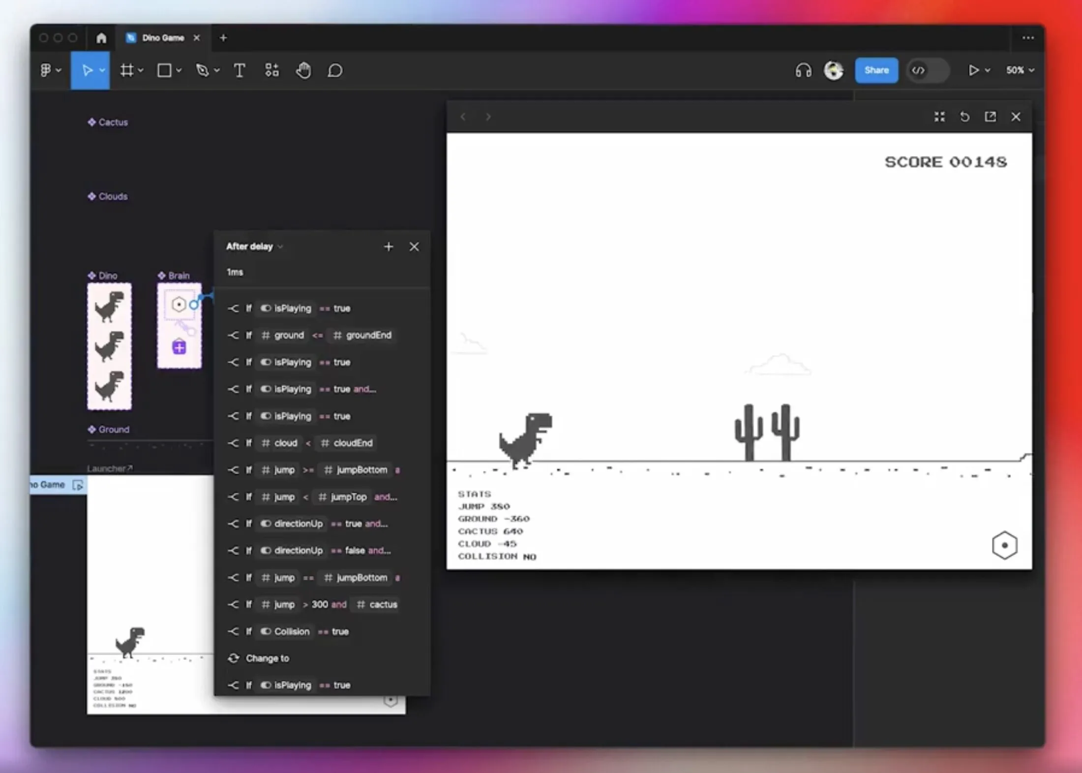Screenshot of Dino Runner recreated in Figma.