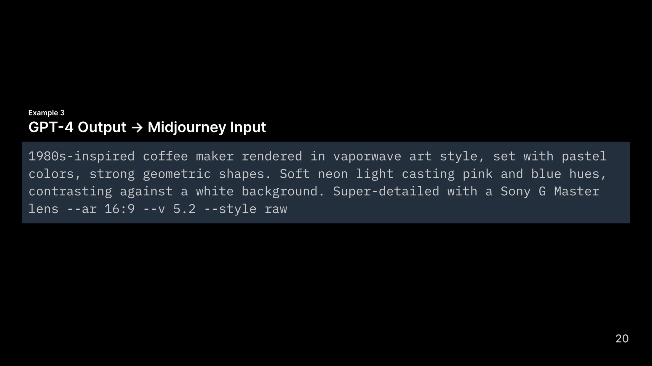 1980s-inspired coffee maker rendered in vaporwave art style, set with pastel colors, strong geometric shapes. Soft neon light casting pink and blue hues, contrasting against a white background. Super-detailed with a Sony G Master lens --ar 16:9 --v 5.2 --style raw
