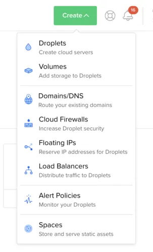 Create dropdown on digital ocean.
