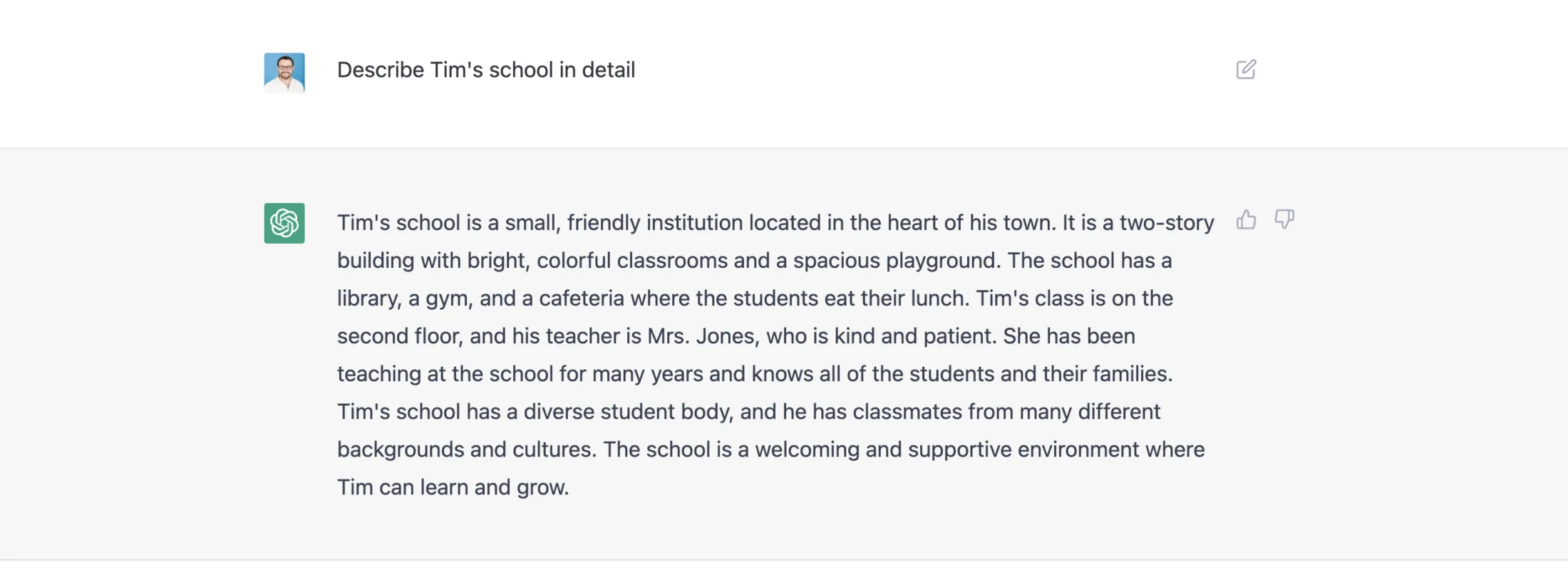 Describe Tim's school in detail.