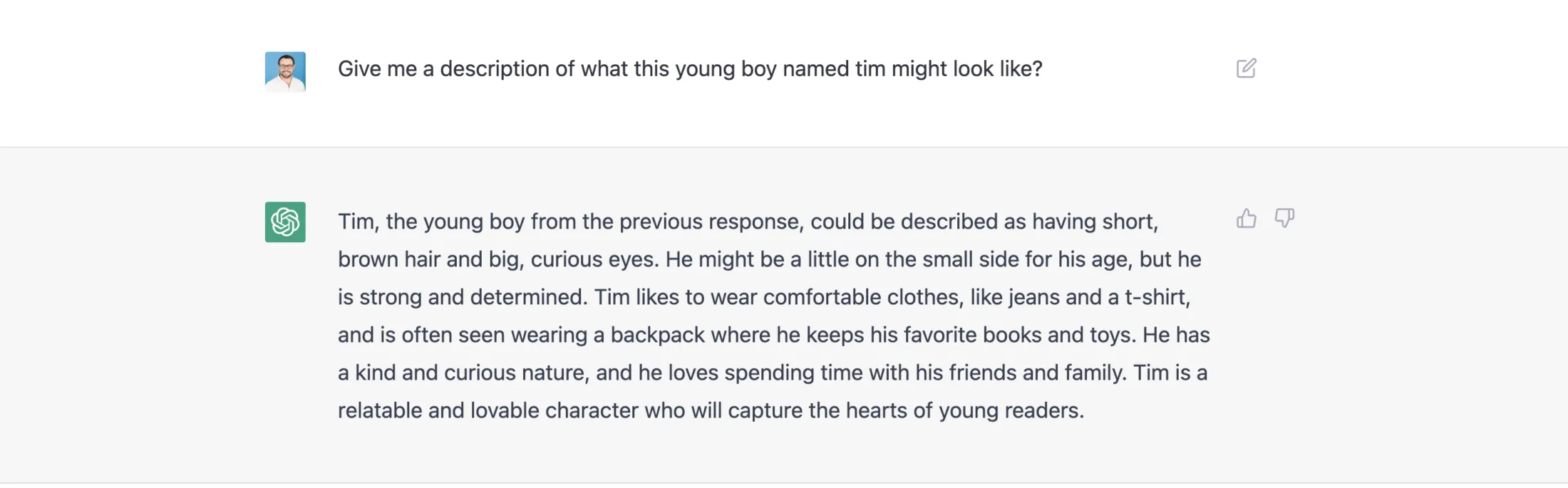 Ask ChatGPT to provide a physical description of the character.