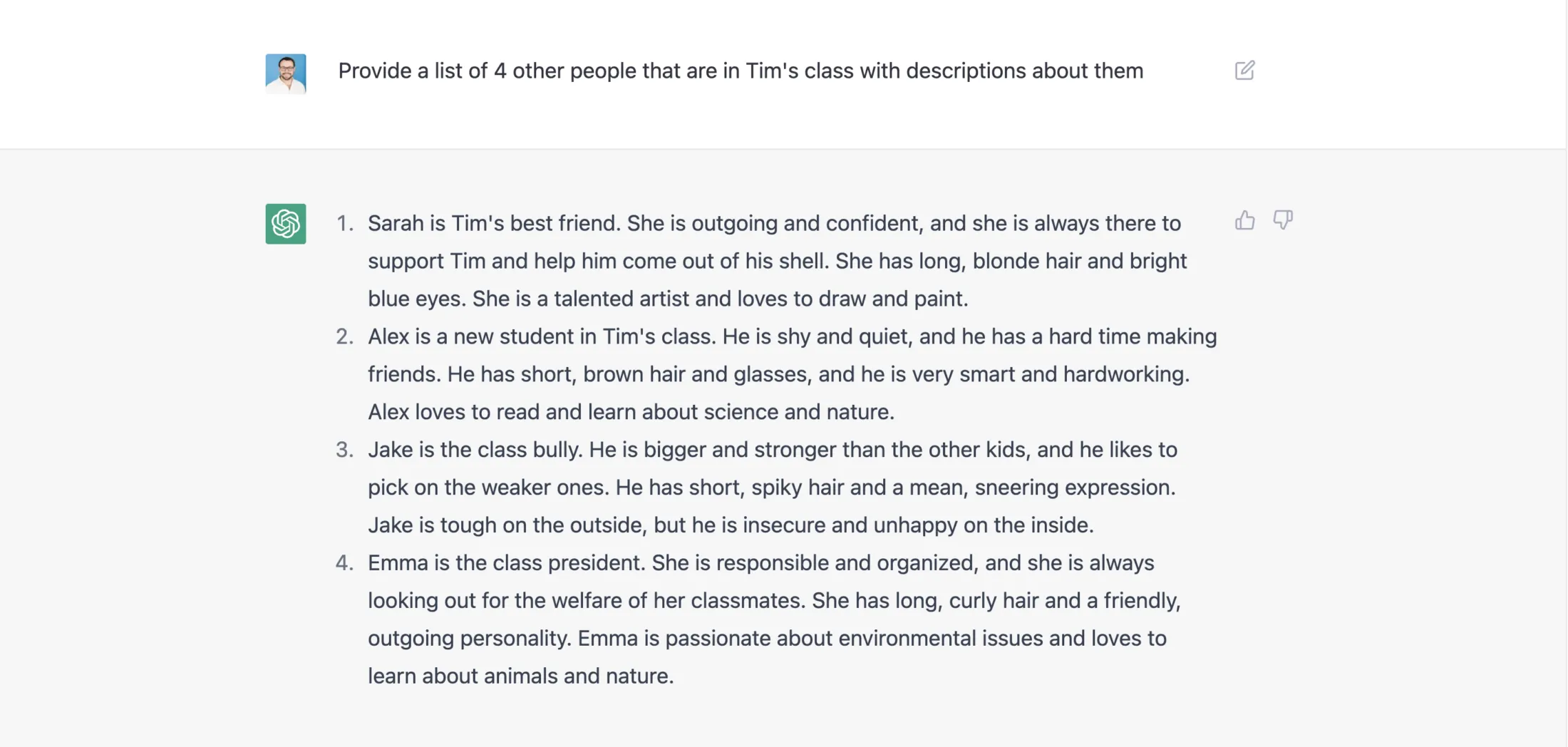 Generate details about some of Tim's other classmates.