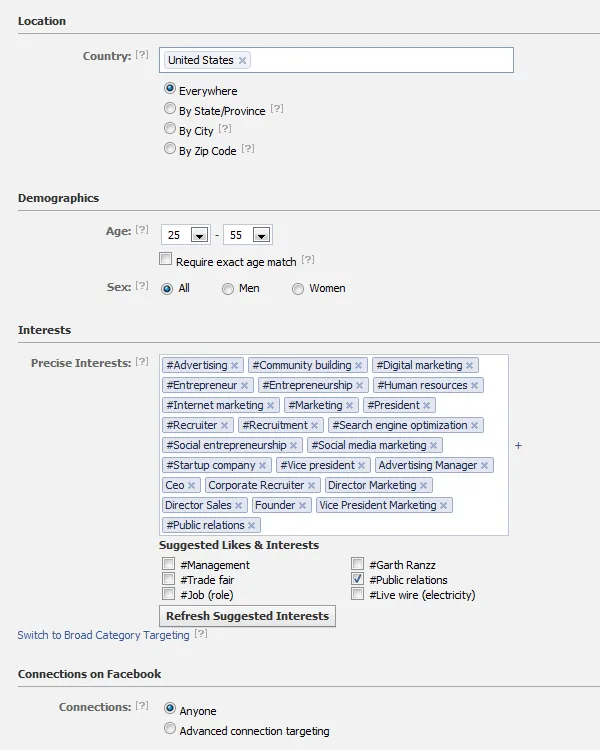 Facebook Job Search Targeting Details