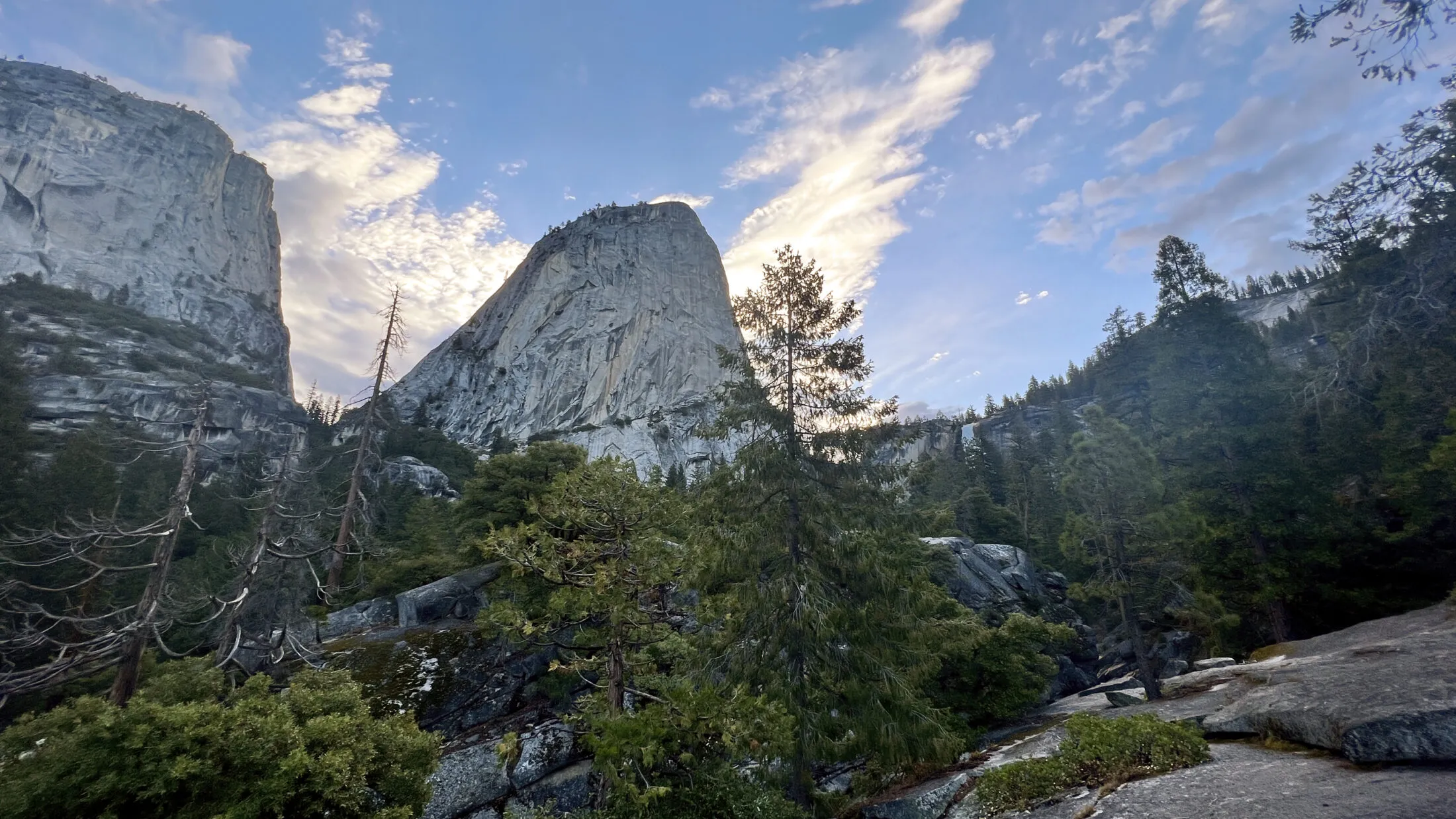 Looking up on the Mist Trail.