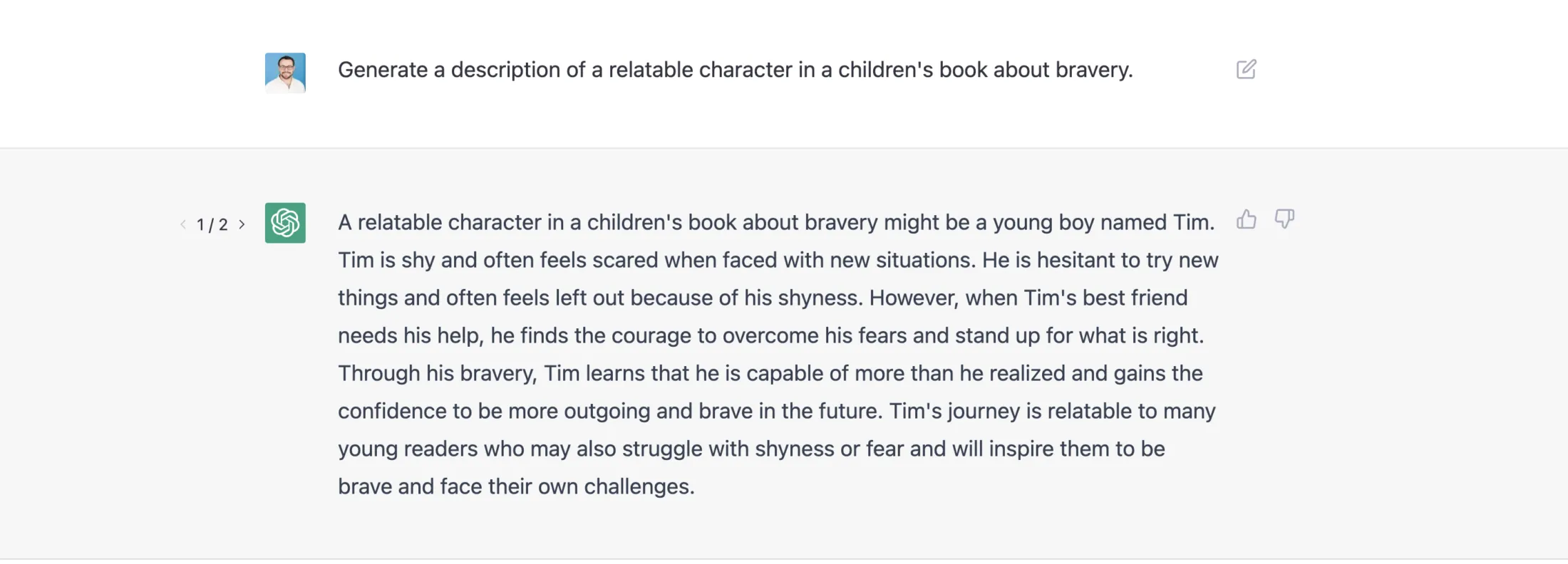 Ask ChatGPT to generate a description of a relatable protagonist for a children's book. 