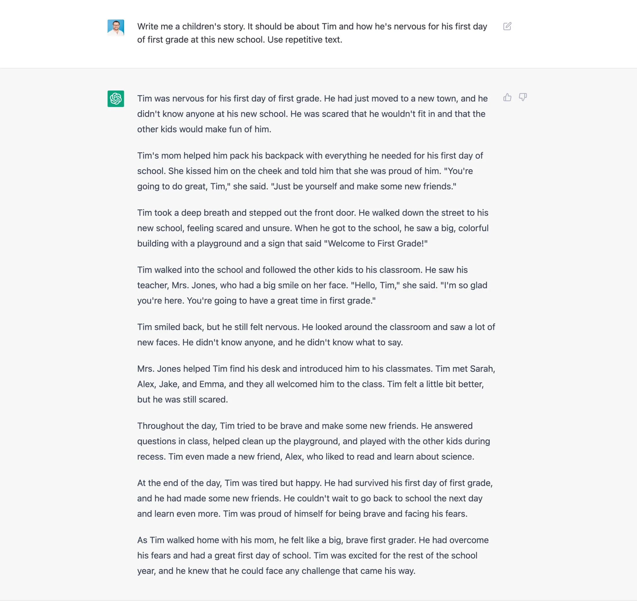 Write a children's book about Tim and why he might be nervous for his first day at school. Use repetitive text.