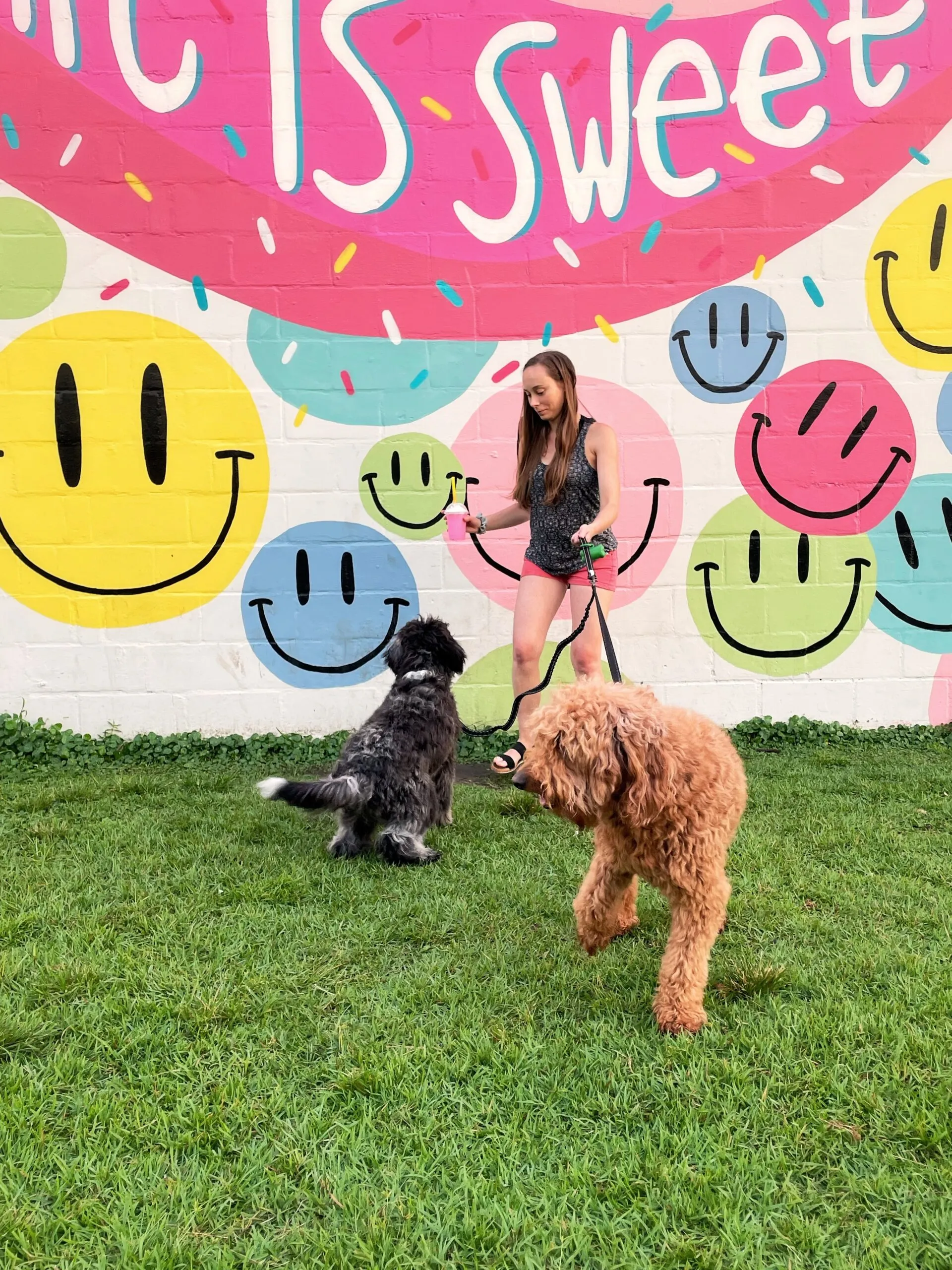 Holly attempts to get Otto and Remi to sit in front of a pink sign that says "Life is sweet." Remi is trying to run away and Otto looks at her milkshake.