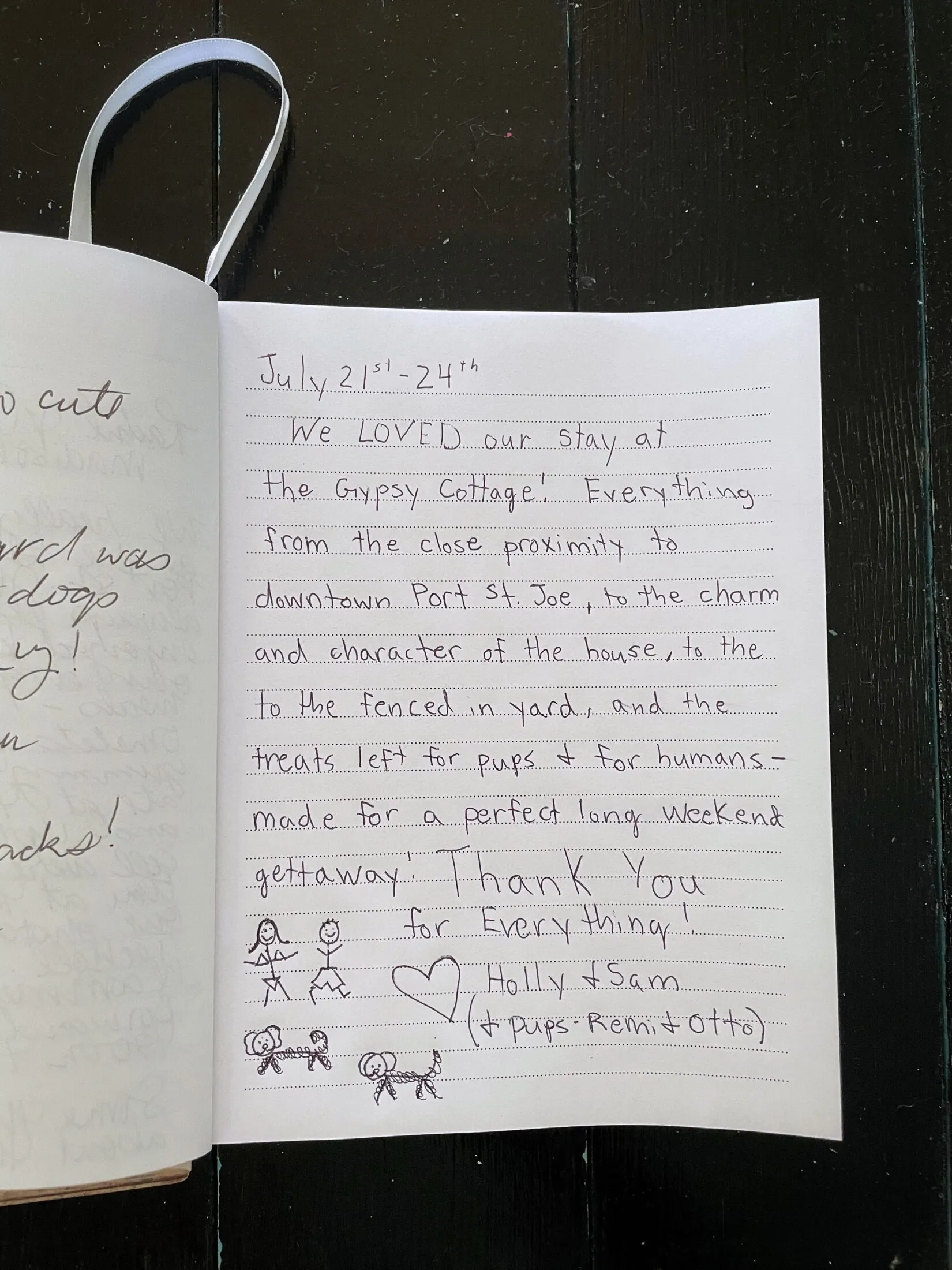 We loved our stay and the Gypsy Cottage! Everything from the close proximity to the downtown Port St. Joe, to the charm and character of the house, to the fenced in yard, and the treats left for pup and humans. It made for a perfect long weekend getaway! Thank you for everything! Love, Holly and Sam (and pups Remi and Otto)