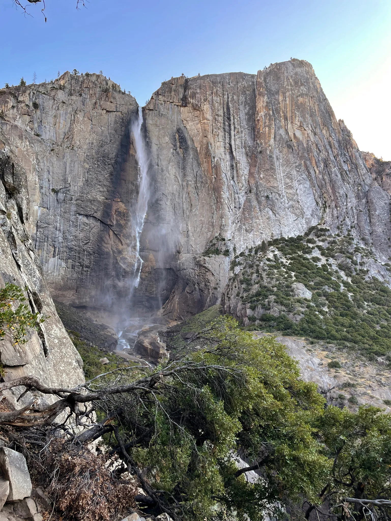 Upper Yosemite Falls from from the top of Lower Yosemite Falls.