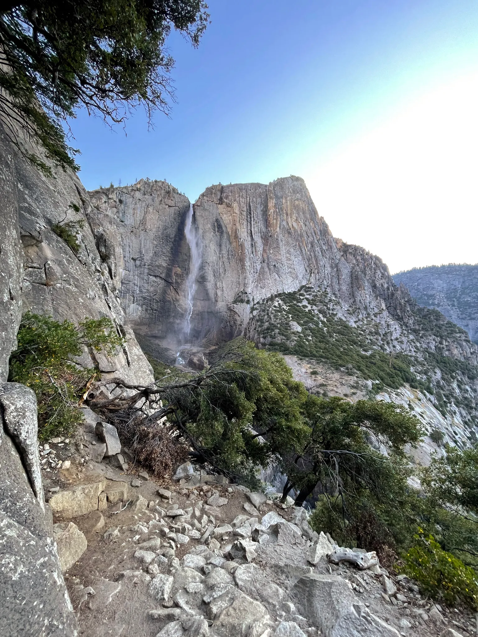 Upper Yosemite Falls from from the top of Lower Yosemite Falls.