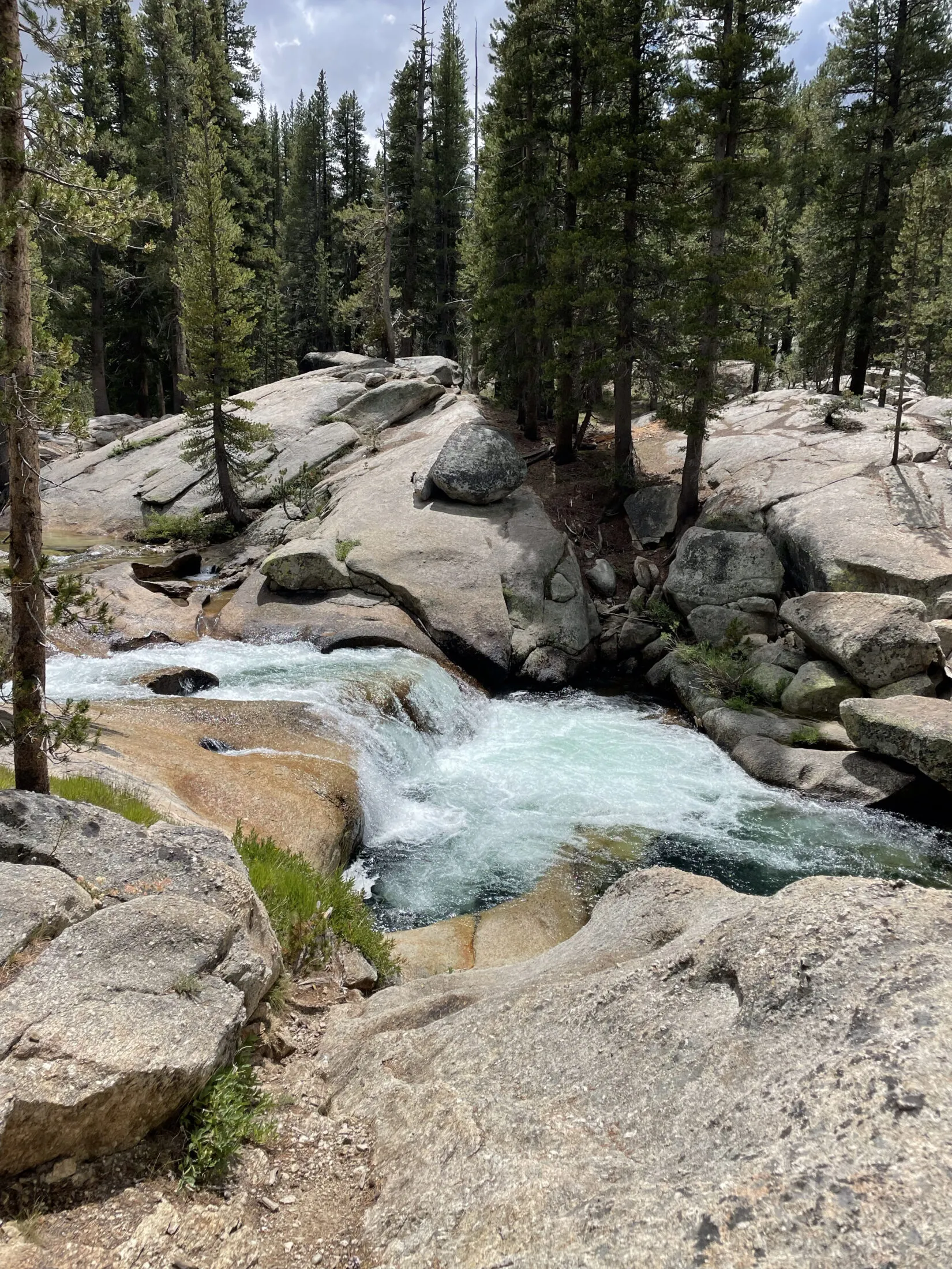 A shot of the river that runs along the John Muir Trail near Tuolumne Meadows.