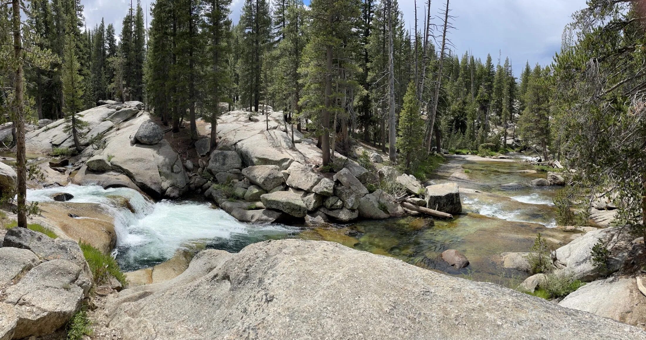 A shot of the river that runs along the John Muir Trail near Tuolumne Meadows.