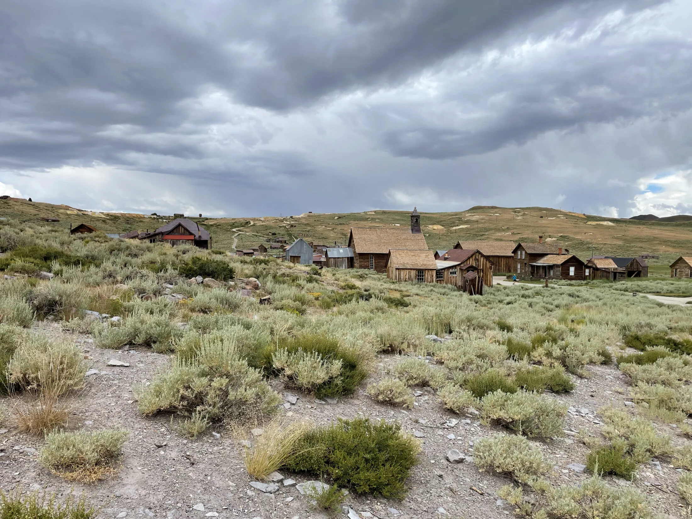 Field with a bunch of houses in the distance.