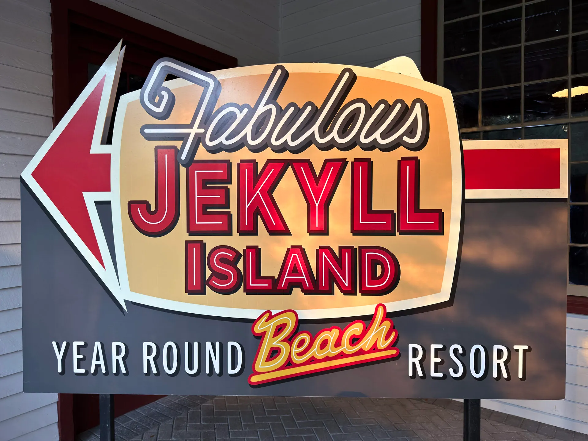 Retro sign that says Fabulous Jekyll Island Year Round Beach Resort.