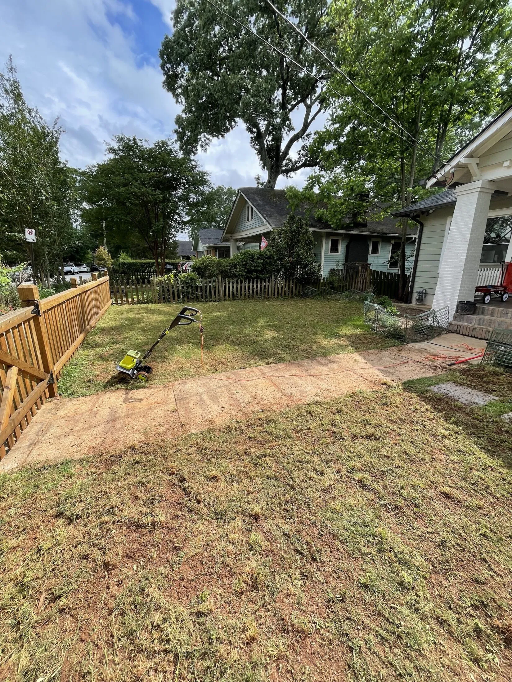 Lawn after the second pass with the tiller.