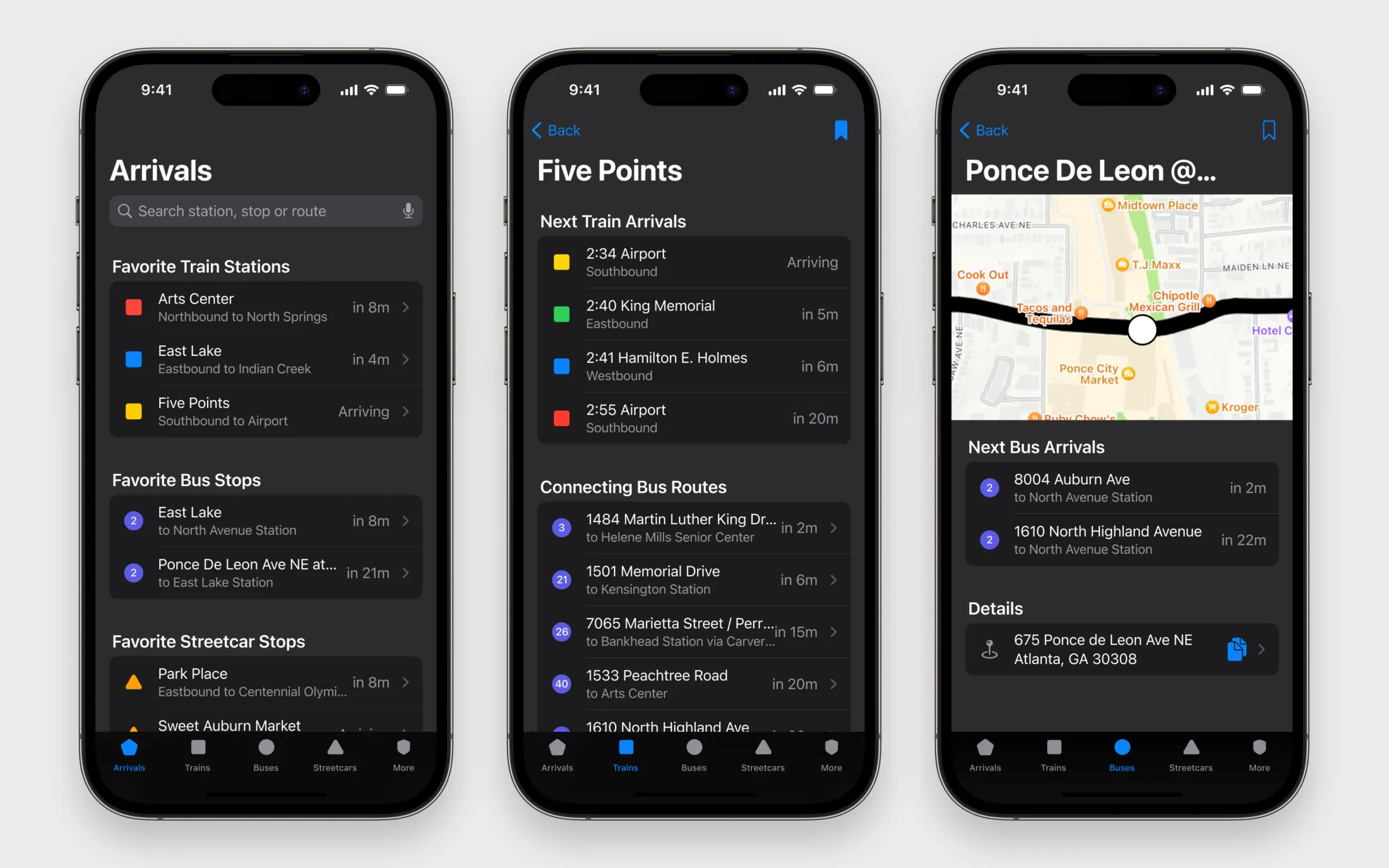 Marta iOS app concept dark theme