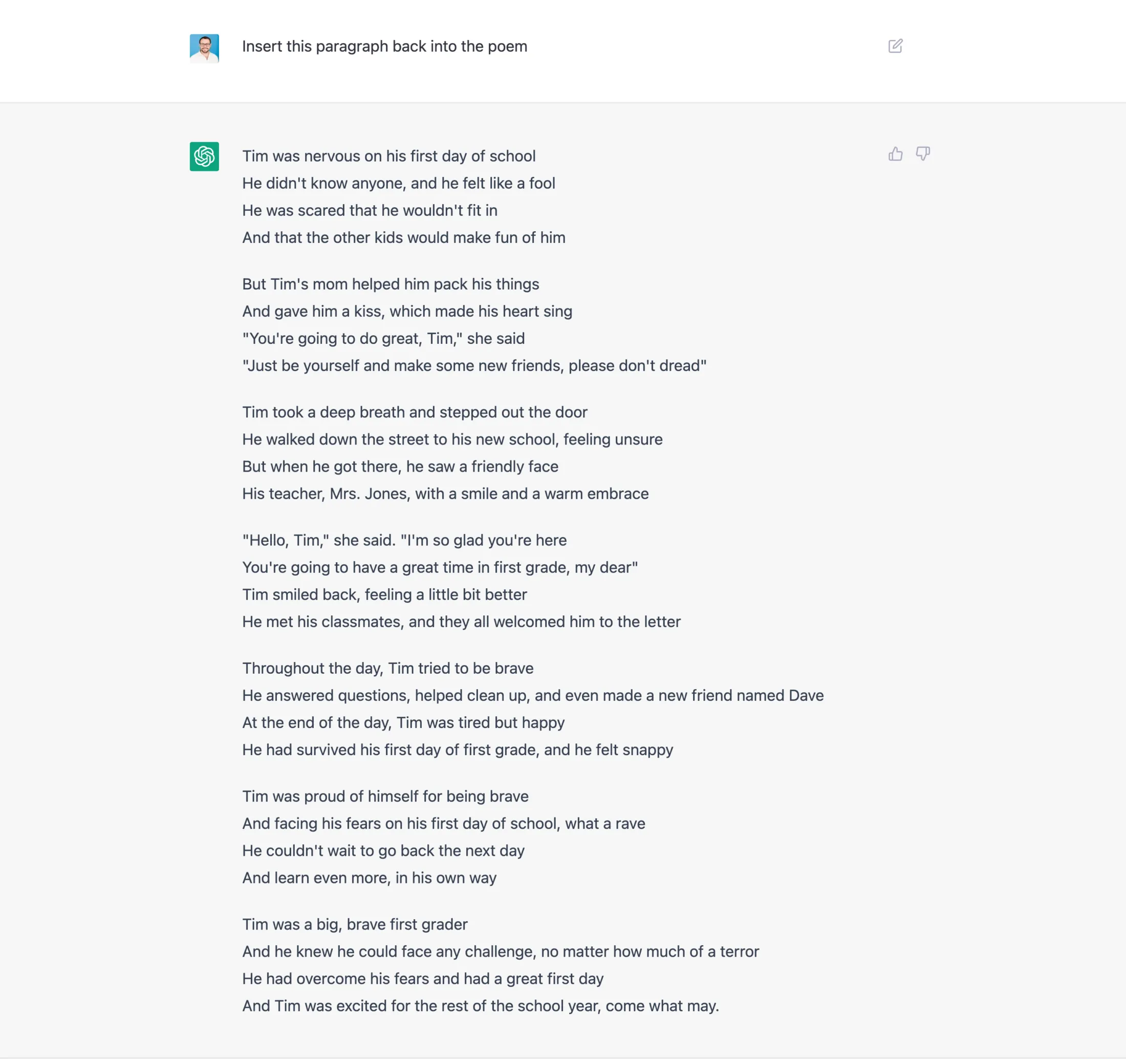 Insert the paragraph back into the poem.