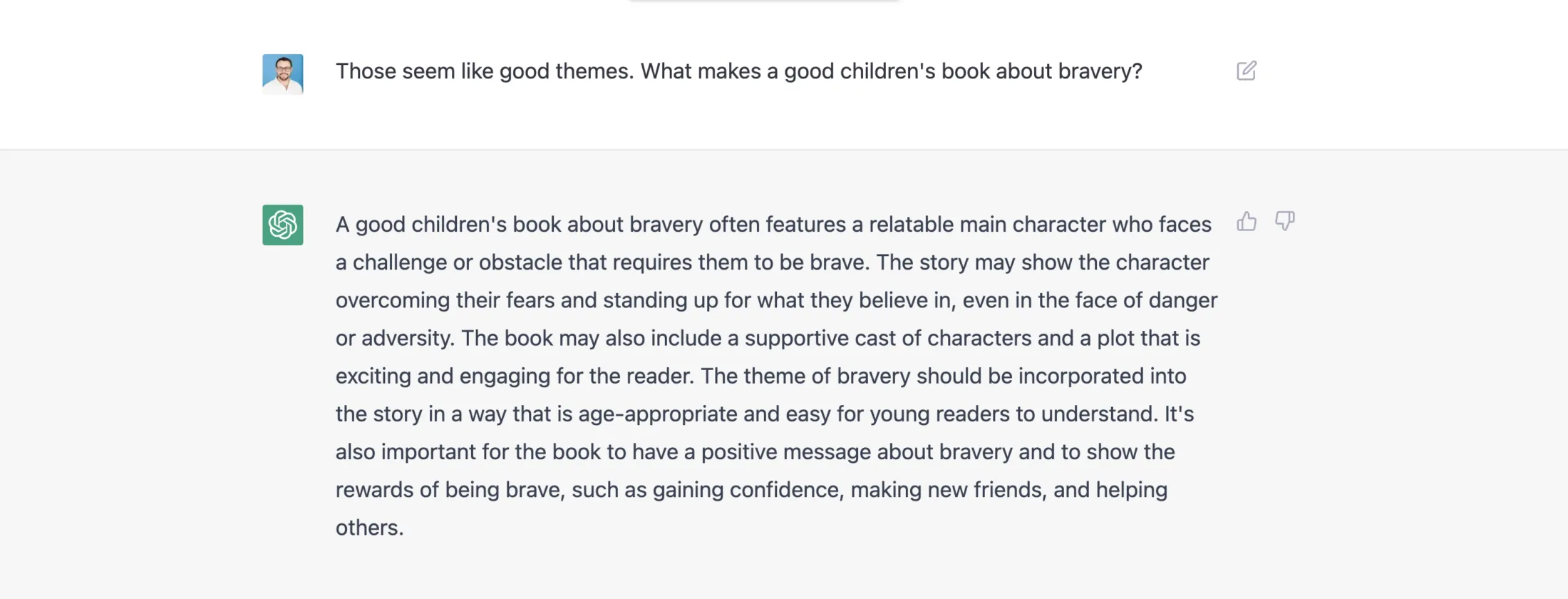 Ask ChatGPT what makes a good children's book about bravery.