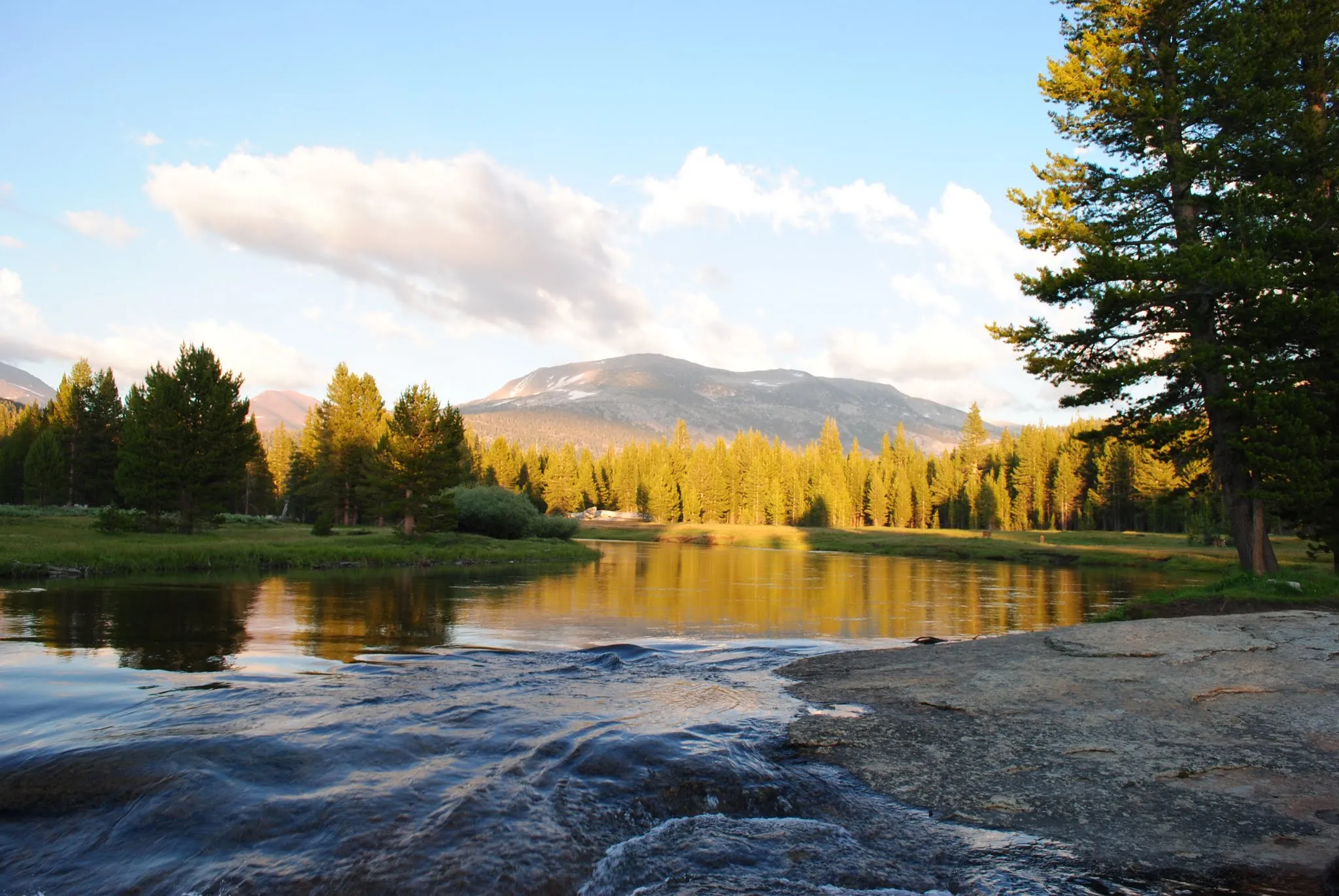 River with a mountain in the background.