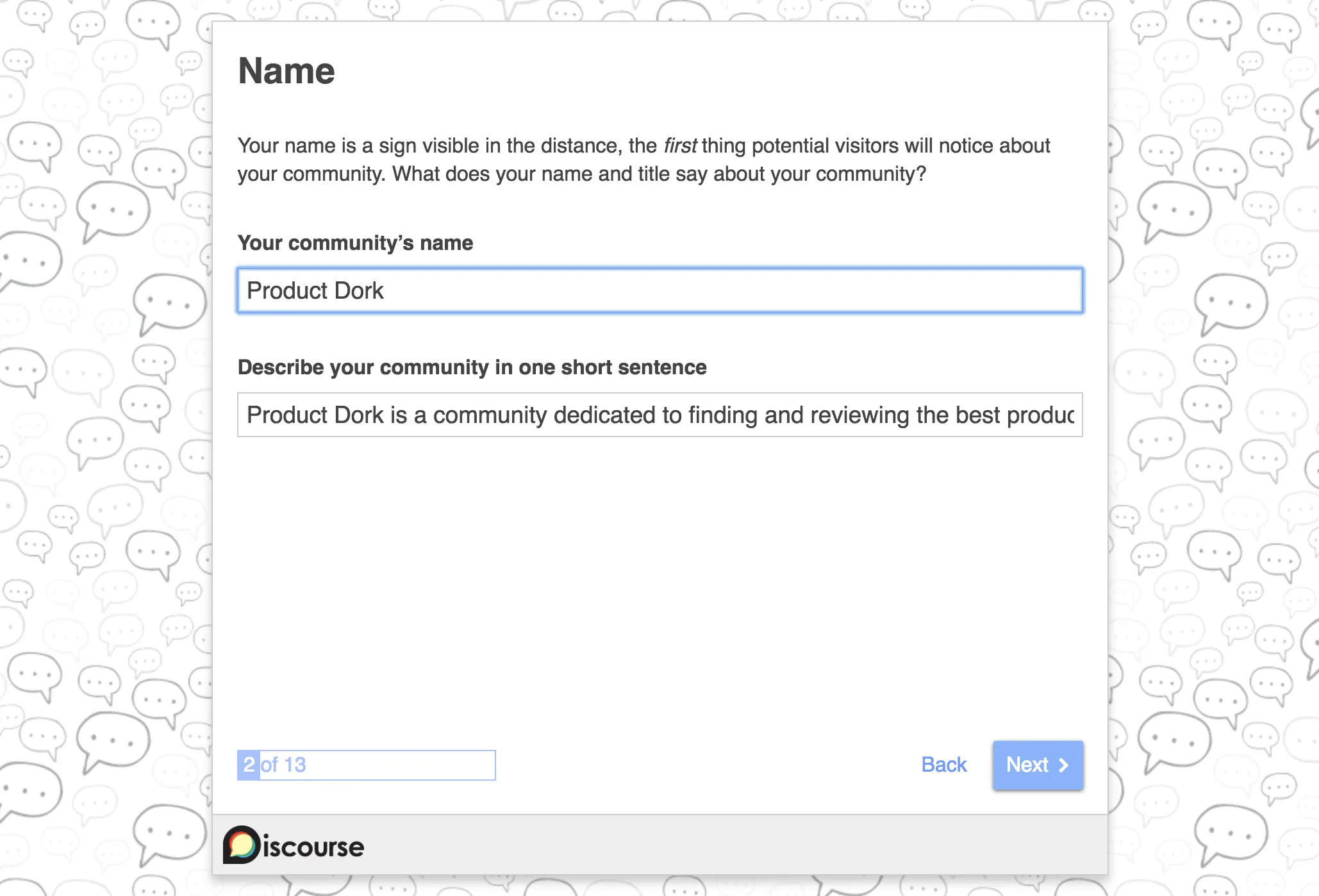 community name and description