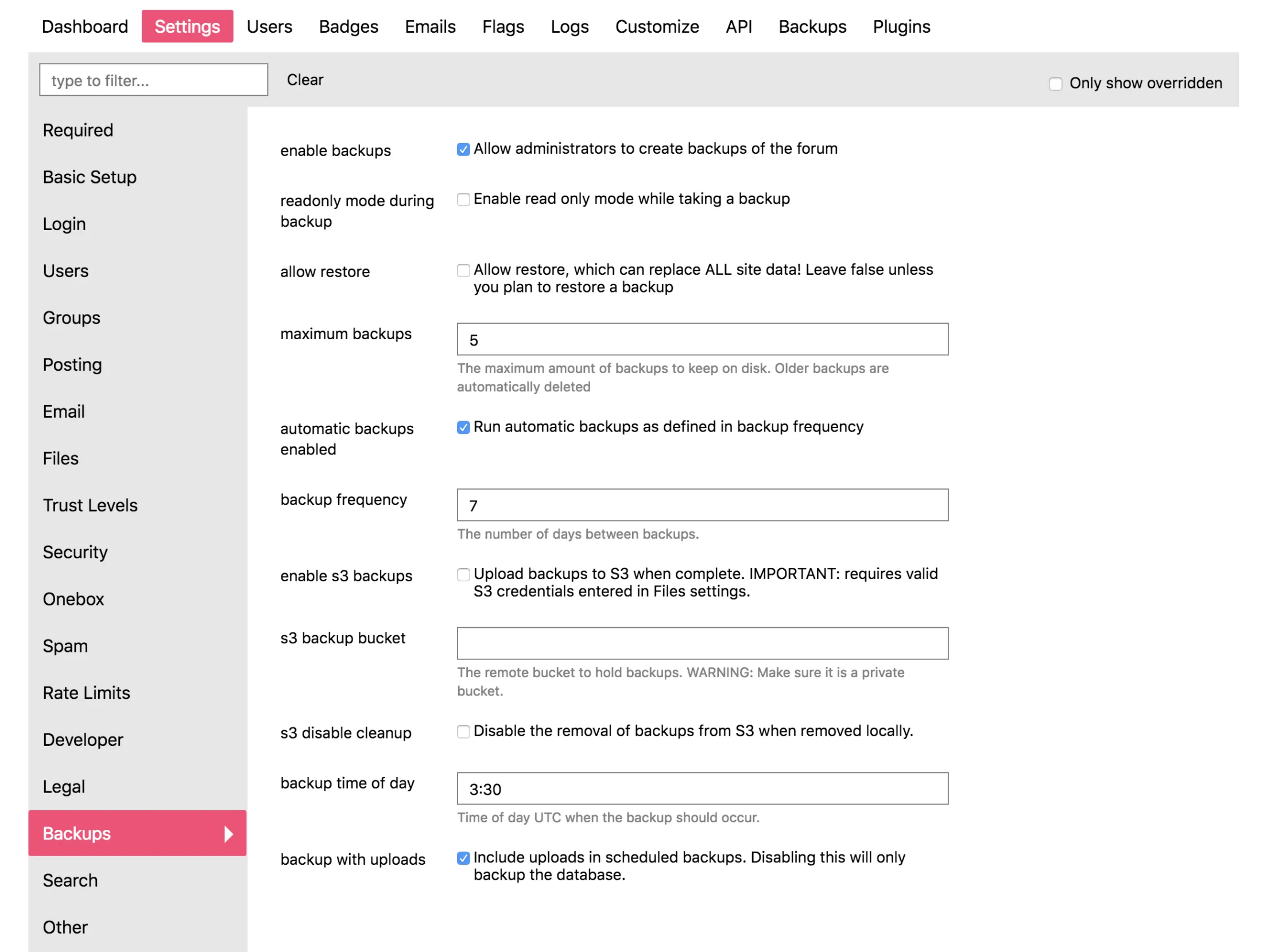 discourse enable automatic backups