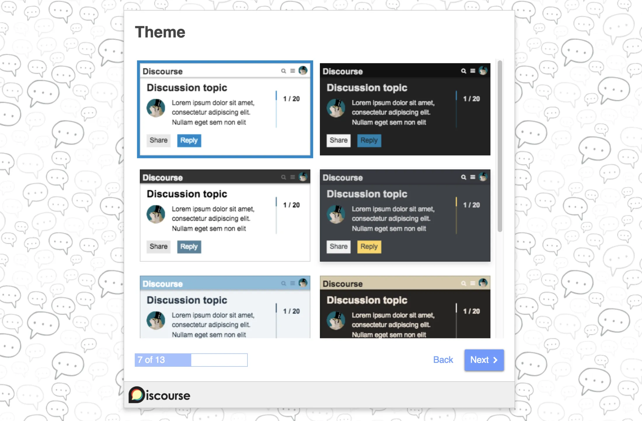 discourse setup theme