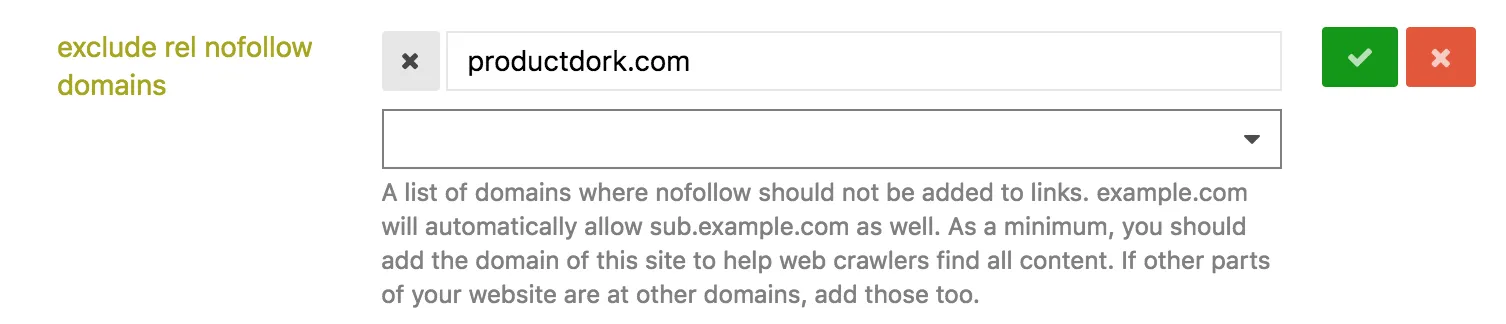 exclude rel nofollow domains discourse