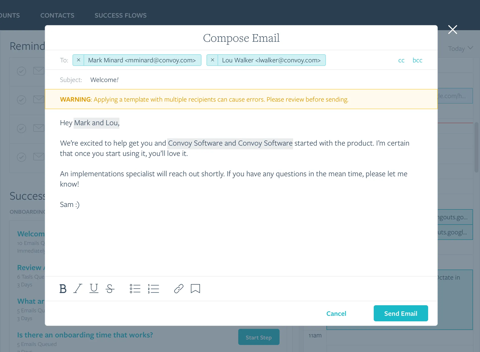 Template Apply Warning