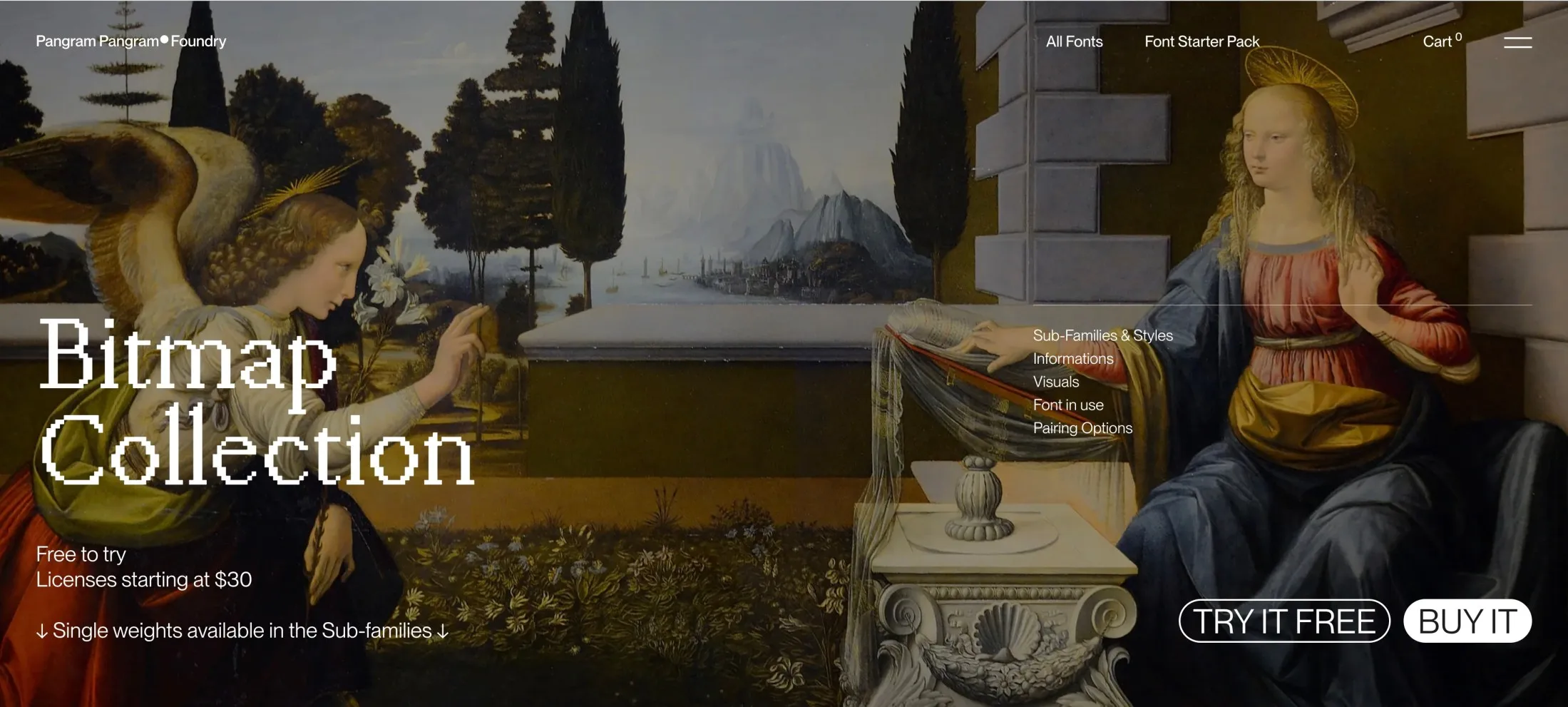 pangrampangram.com homepage with contrasting backgrounds and fonts.