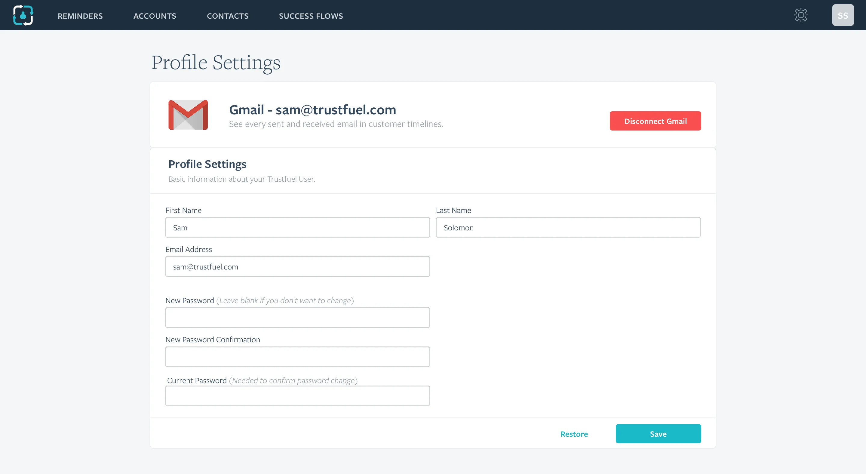 Profile Settings Disconnect