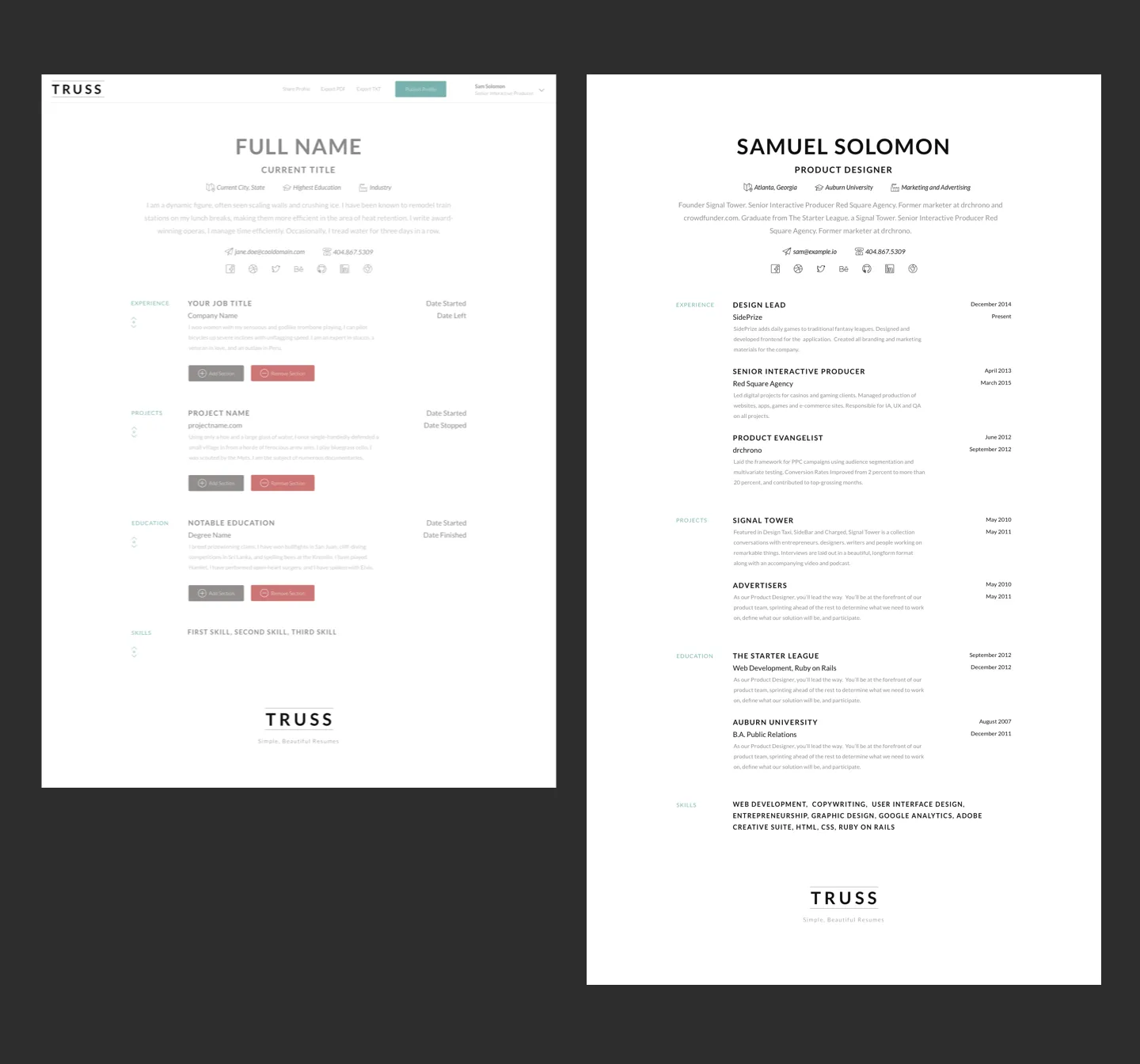 Simple Resume Builder Example