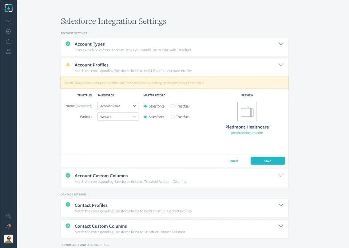 Salesforce Integration Show Warning