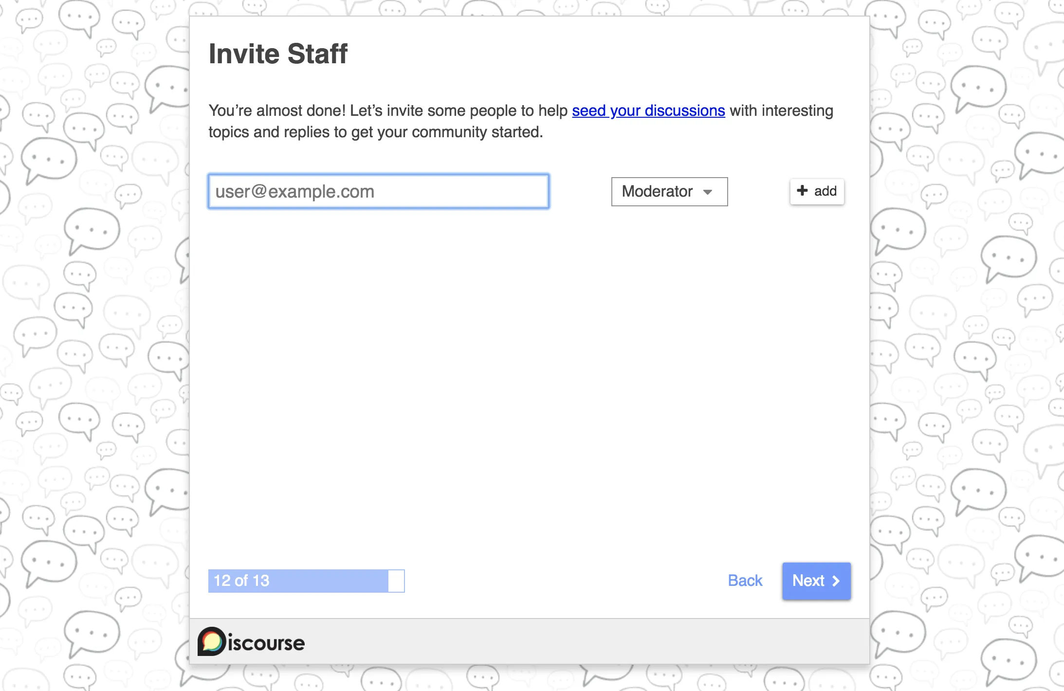 setup discourse invite staff