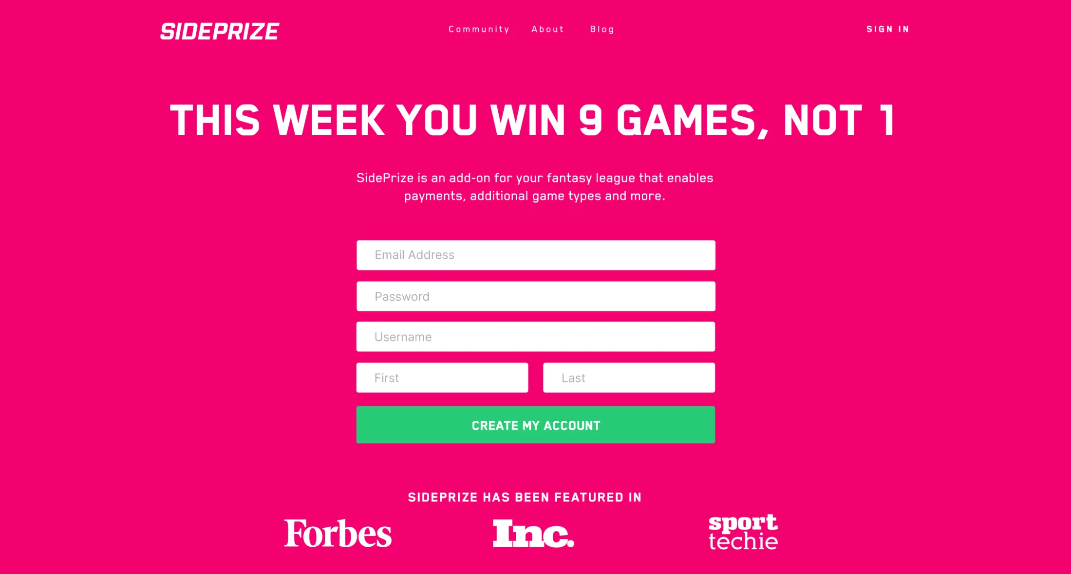 SidePrize website fall 2015 branding update.