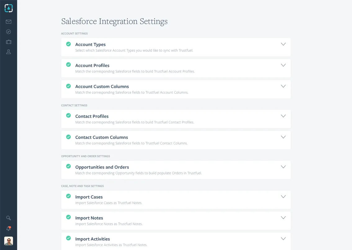 Trustfuel Salesforce Settings